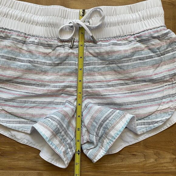 ATHLETA 4 White Multi Stripe Cabo Beachside Linen Pull On Shorts Vacation Resort - Picture 13 of 14